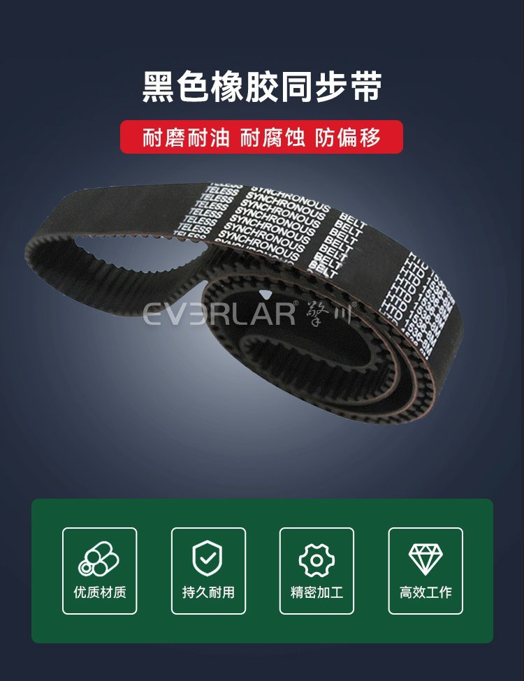 黑色橡膠同步帶定制服務(wù)，適配多種設(shè)備傳動(dòng)需求